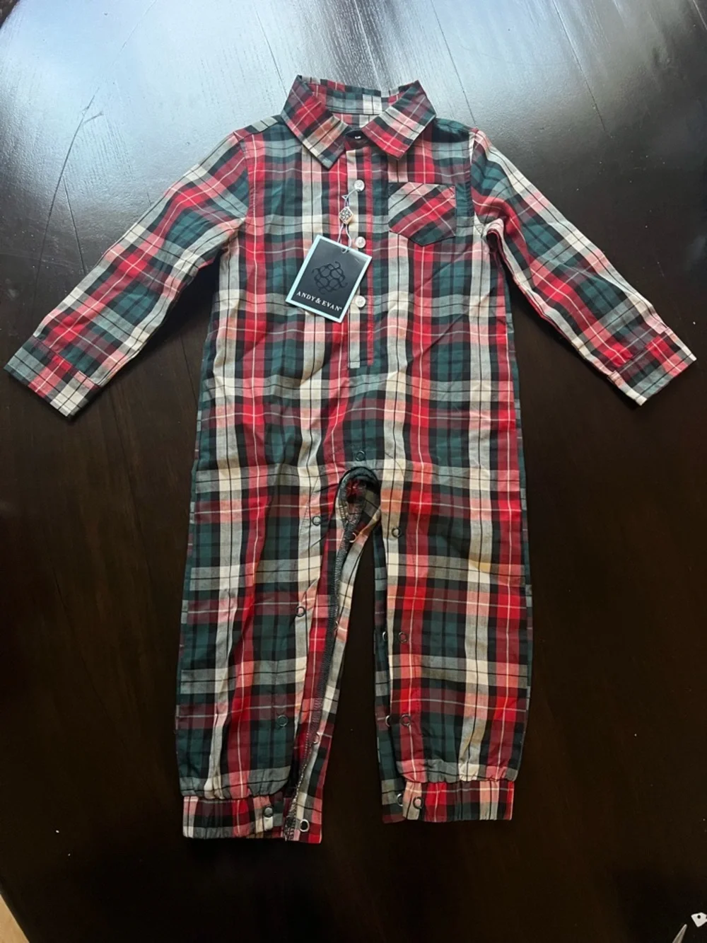 New - Andy & Evan Plaid Christmas Romper One-Piece Outfit
